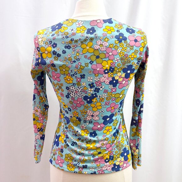 Vintage flower power blue floral button down shirt/cardigan - fits like a medium - Picture 5 of 9